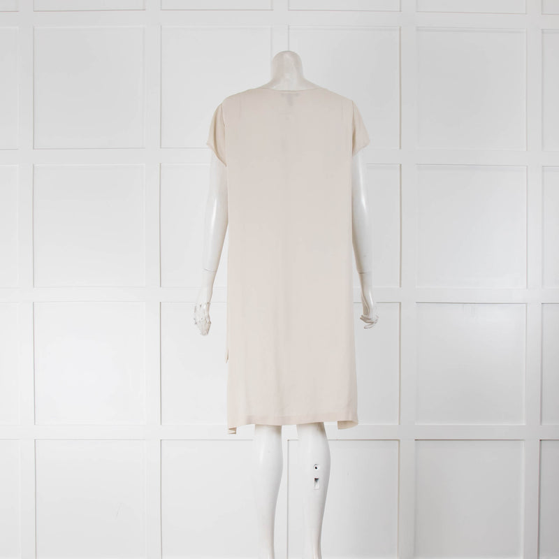 Eileen Fisher Neutral Long Line Short Sleeve Tunic Top