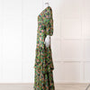 Saloni Green Orange Abstract Floral Print Silk Maxi Dress