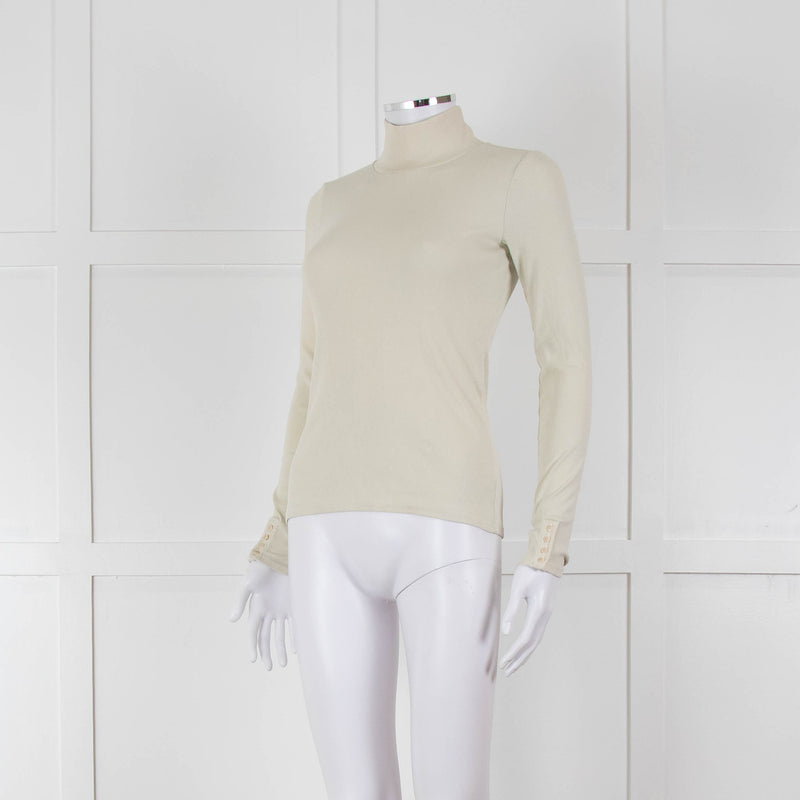 Sezane Beige Cotton Ribbed Long Sleeve T-Shirt
