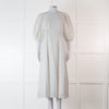 Zimmermann White Linen Puff Sleeve Scallop Trim Midi Dress