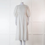 Zimmermann White Linen Puff Sleeve Scallop Trim Midi Dress