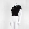 Alice + Olivia Black Short Sleeve Polo Knit with Pearl and Diamante Collar Detail