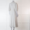 Zimmermann White Linen Puff Sleeve Scallop Trim Midi Dress