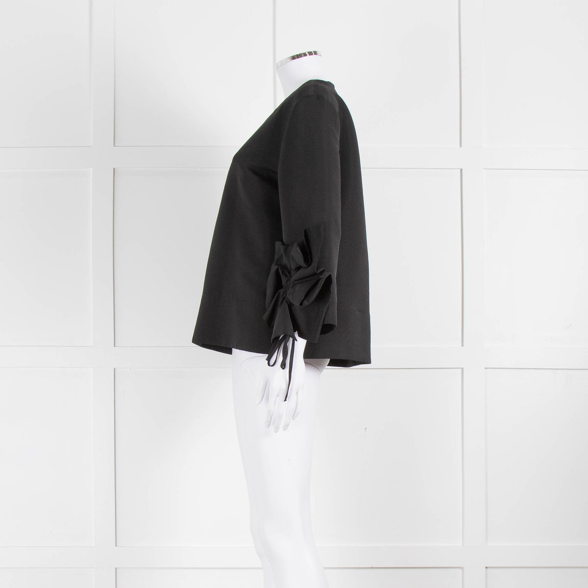 Victoria by Victoria Beckham Structured Black Blouse with Ruched Cuff Detailing