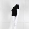 Alice + Olivia Black Short Sleeve Polo Knit with Pearl and Diamante Collar Detail