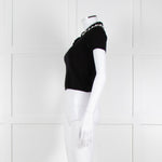 Alice + Olivia Black Short Sleeve Polo Knit with Pearl and Diamante Collar Detail