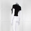 Alice + Olivia Black Short Sleeve Polo Knit with Pearl and Diamante Collar Detail