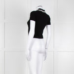 Alice + Olivia Black Short Sleeve Polo Knit with Pearl and Diamante Collar Detail