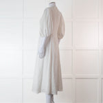 Zimmermann White Linen Puff Sleeve Scallop Trim Midi Dress