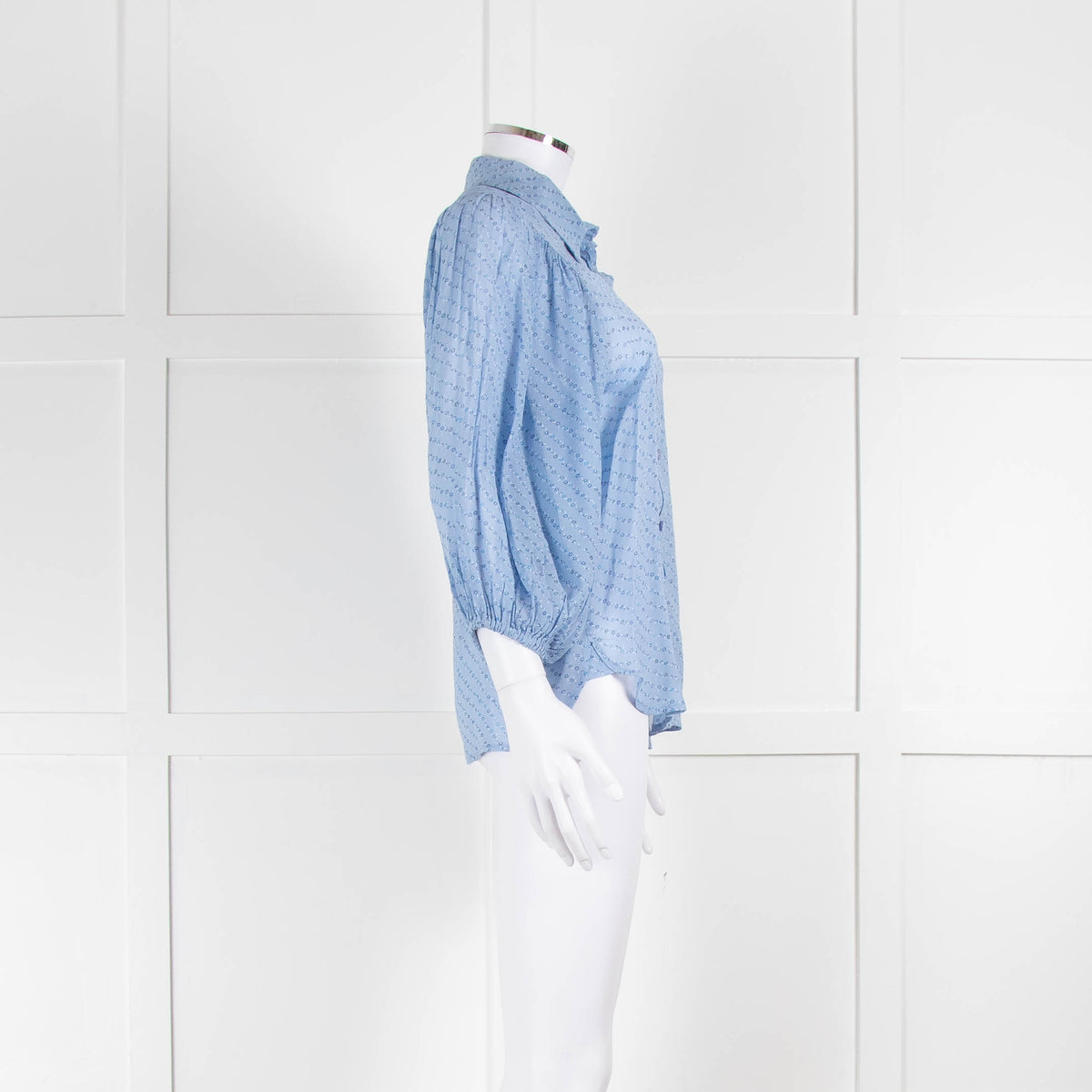 Ganni Pale Blue Floral Blouse With Elasticated Cuffs