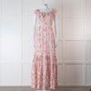 LoveShackFancy Pale Pink Rose Print Cotton Lace Trim Maxi Dress