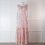 LoveShackFancy Pale Pink Rose Print Cotton Lace Trim Maxi Dress