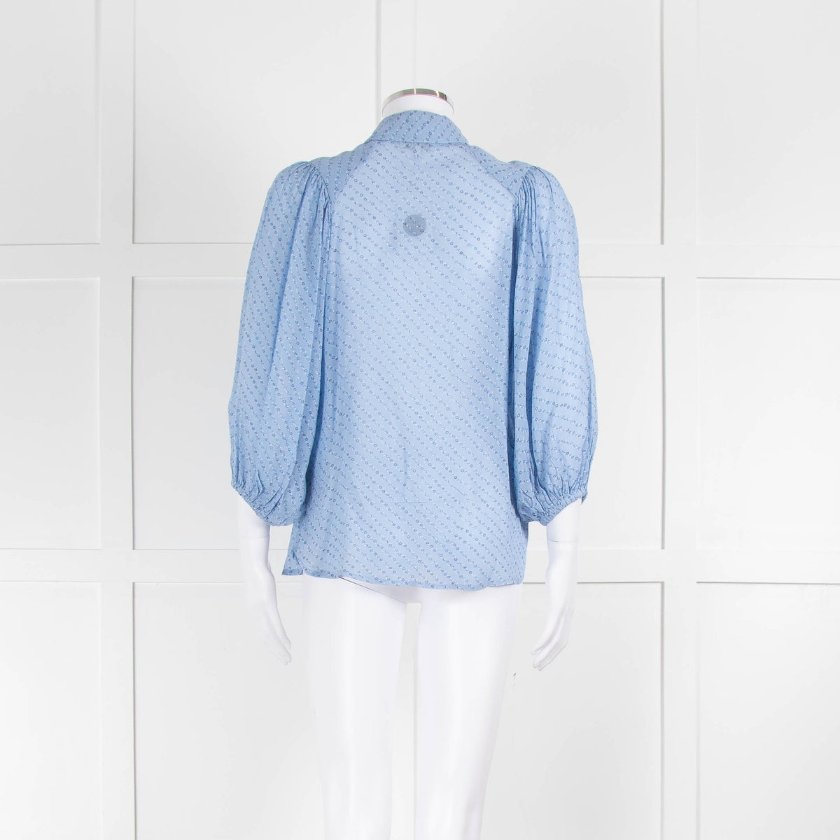 Ganni Pale Blue Floral Blouse With Elasticated Cuffs