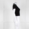 Alice + Olivia Black Short Sleeve Polo Knit with Pearl and Diamante Collar Detail