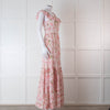 LoveShackFancy Pale Pink Rose Print Cotton Lace Trim Maxi Dress