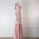LoveShackFancy Pale Pink Rose Print Cotton Lace Trim Maxi Dress