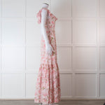 LoveShackFancy Pale Pink Rose Print Cotton Lace Trim Maxi Dress