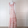 LoveShackFancy Pale Pink Rose Print Cotton Lace Trim Maxi Dress