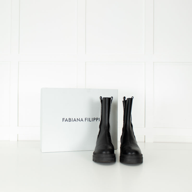 Fabiana Filippi Black Bead Embellished Combat Boots