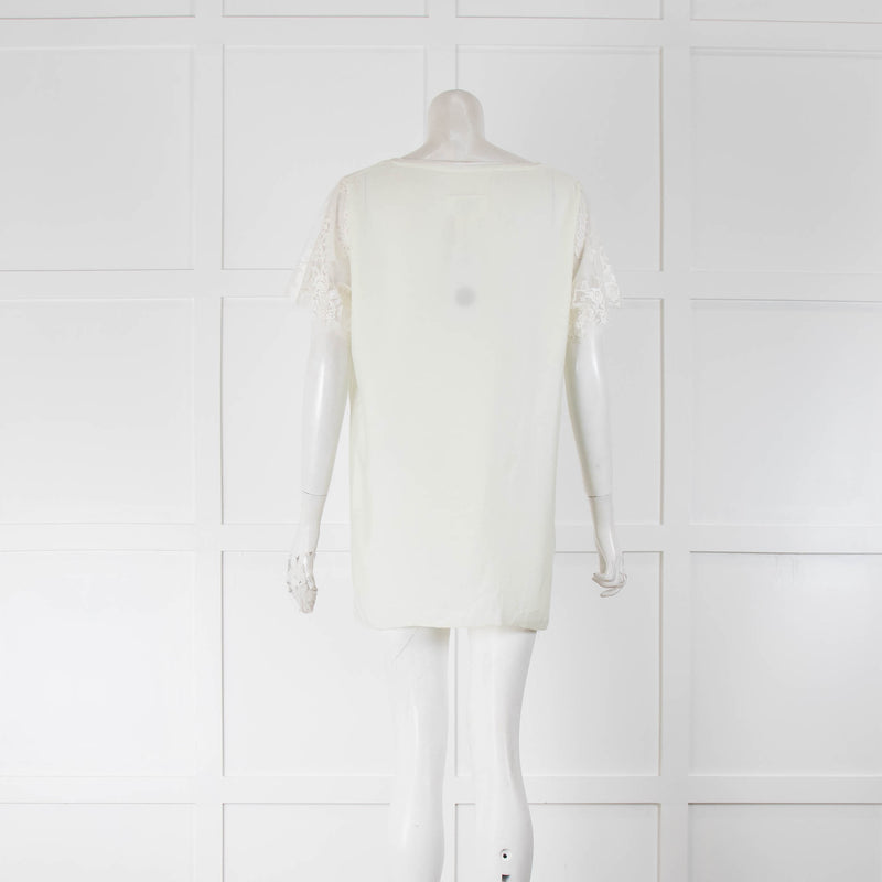 MM6 Maison Margiela Cream Lace Sleeve Top
