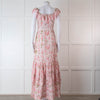 LoveShackFancy Pale Pink Rose Print Cotton Lace Trim Maxi Dress