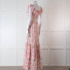 LoveShackFancy Pale Pink Rose Print Cotton Lace Trim Maxi Dress