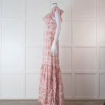 LoveShackFancy Pale Pink Rose Print Cotton Lace Trim Maxi Dress