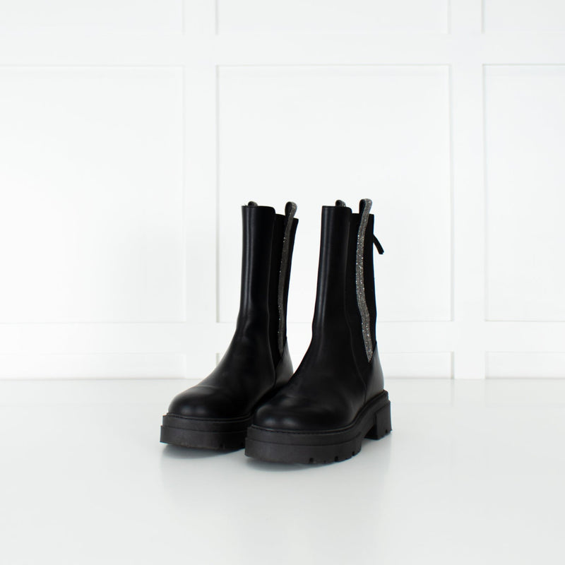 Fabiana Filippi Black Bead Embellished Combat Boots