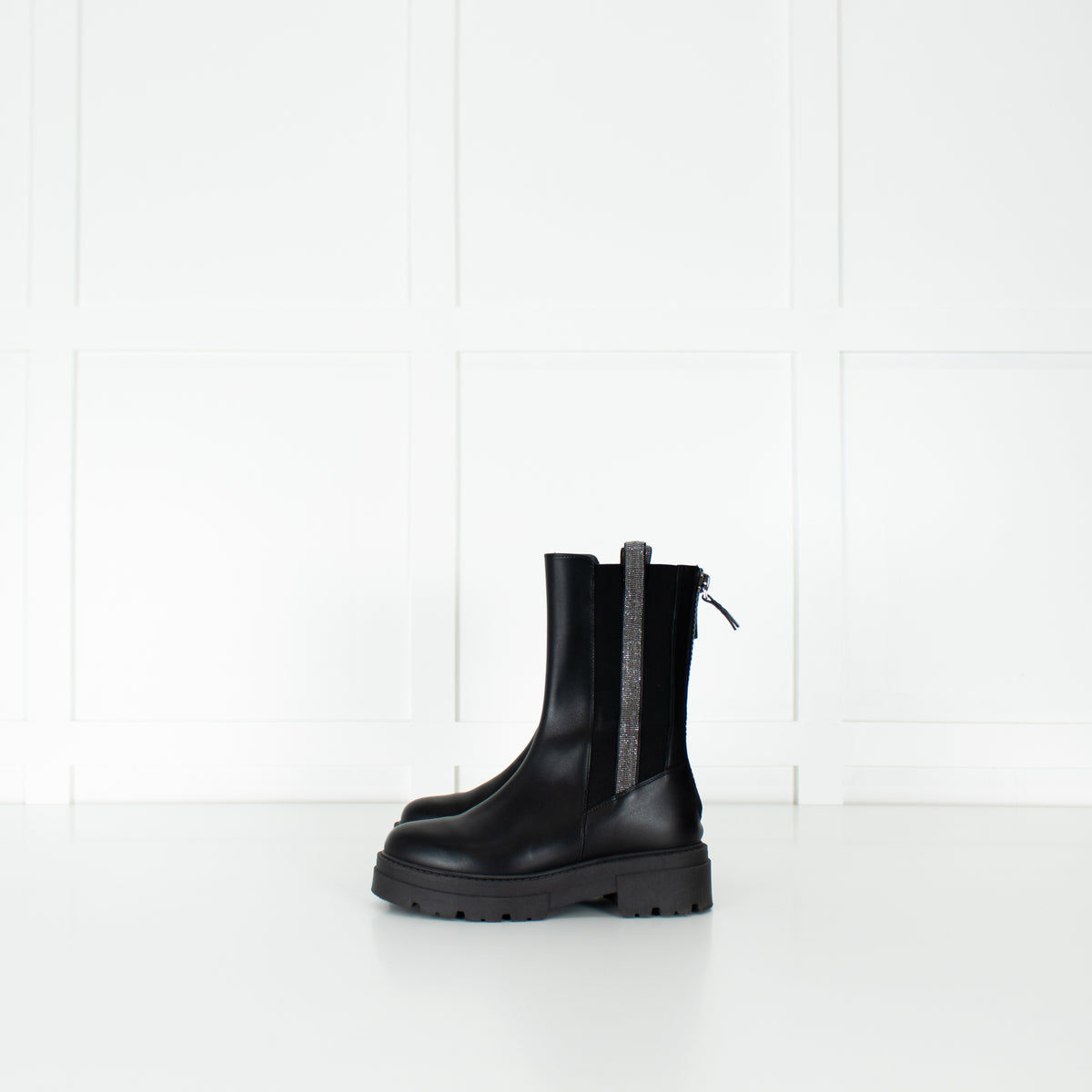 Fabiana Filippi Black Bead Embellished Combat Boots
