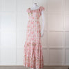 LoveShackFancy Pale Pink Rose Print Cotton Lace Trim Maxi Dress