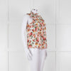 Sezane White Red Floral Frill Trim Sleeveless Cotton Top