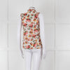 Sezane White Red Floral Frill Trim Sleeveless Cotton Top