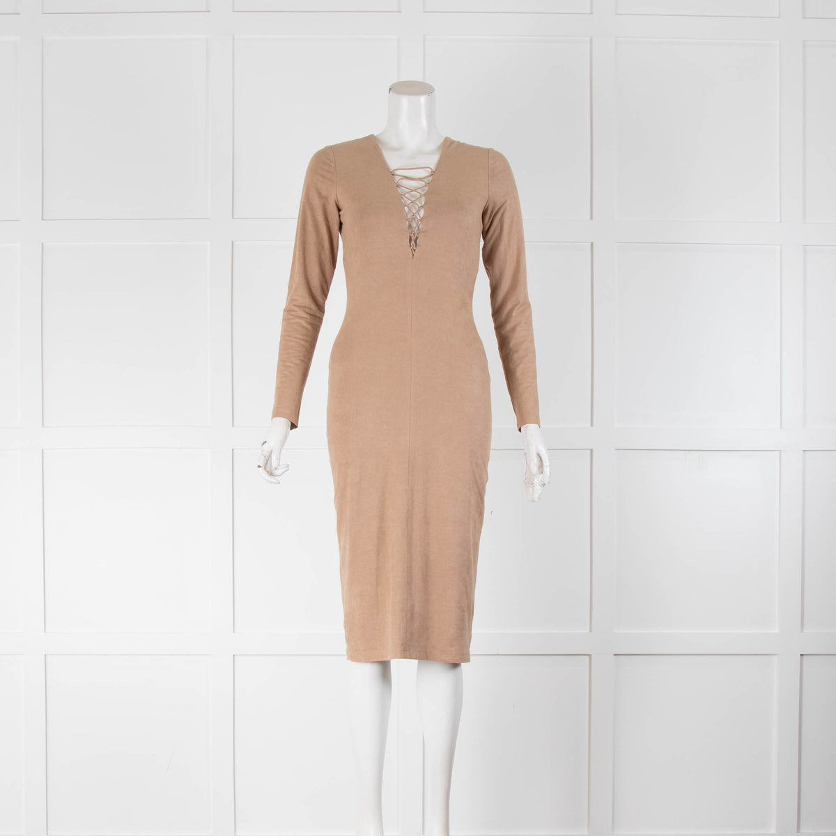 T Alexander Wang Beige Bodycon Lace Up Detail Dress