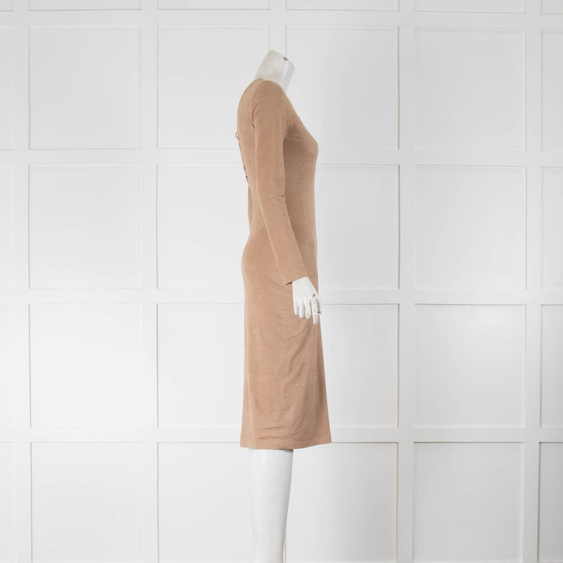 T Alexander Wang Beige Bodycon Lace Up Detail Dress