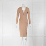 T Alexander Wang Beige Bodycon Lace Up Detail Dress