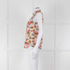 Sezane White Red Floral Frill Trim Sleeveless Cotton Top