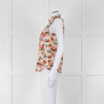 Sezane White Red Floral Frill Trim Sleeveless Cotton Top