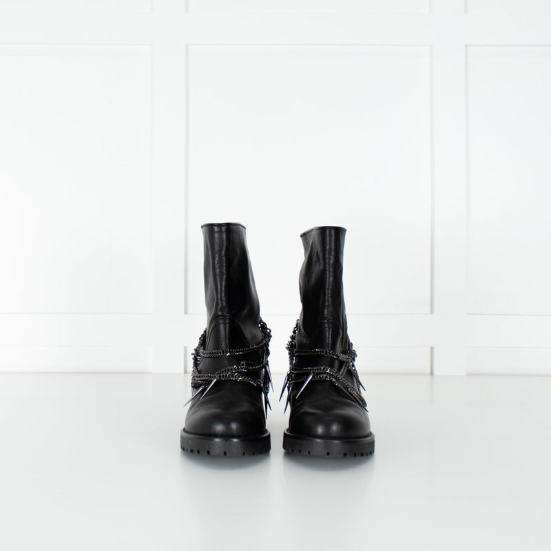 Patrizia Pepe Black Chain Wrap Ankle Biker Boots