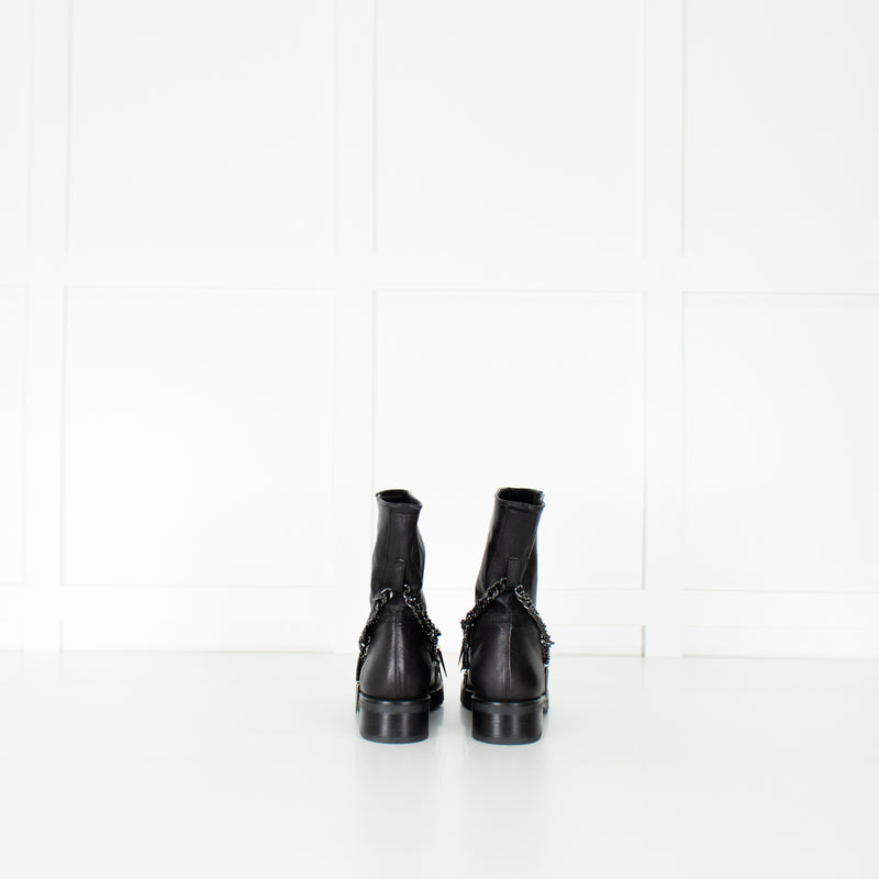 Patrizia Pepe Black Chain Wrap Ankle Biker Boots