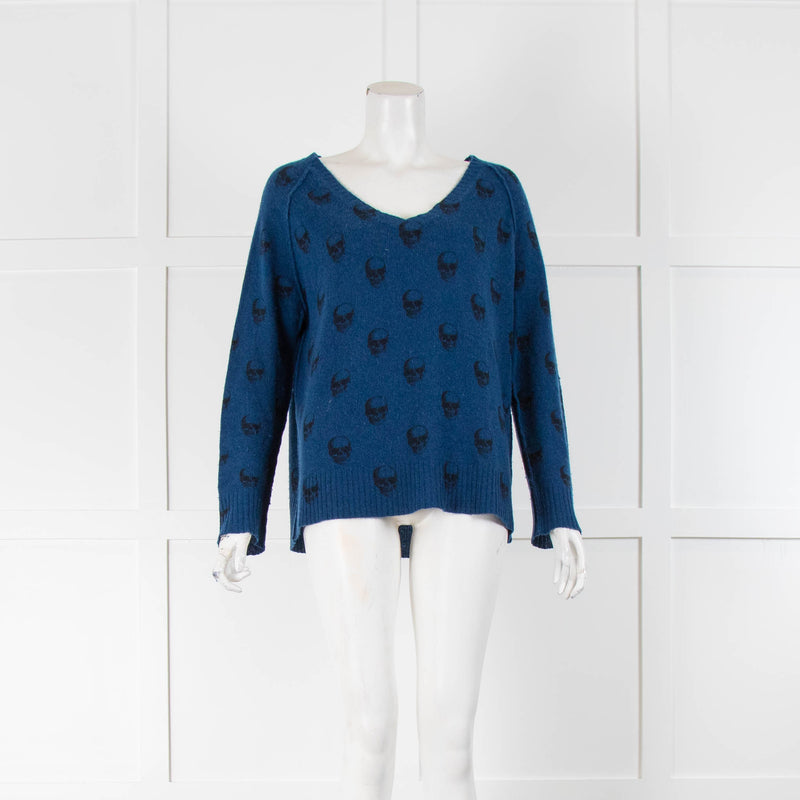 Skull Cashmere Blue V Neck Cashmere Jumper