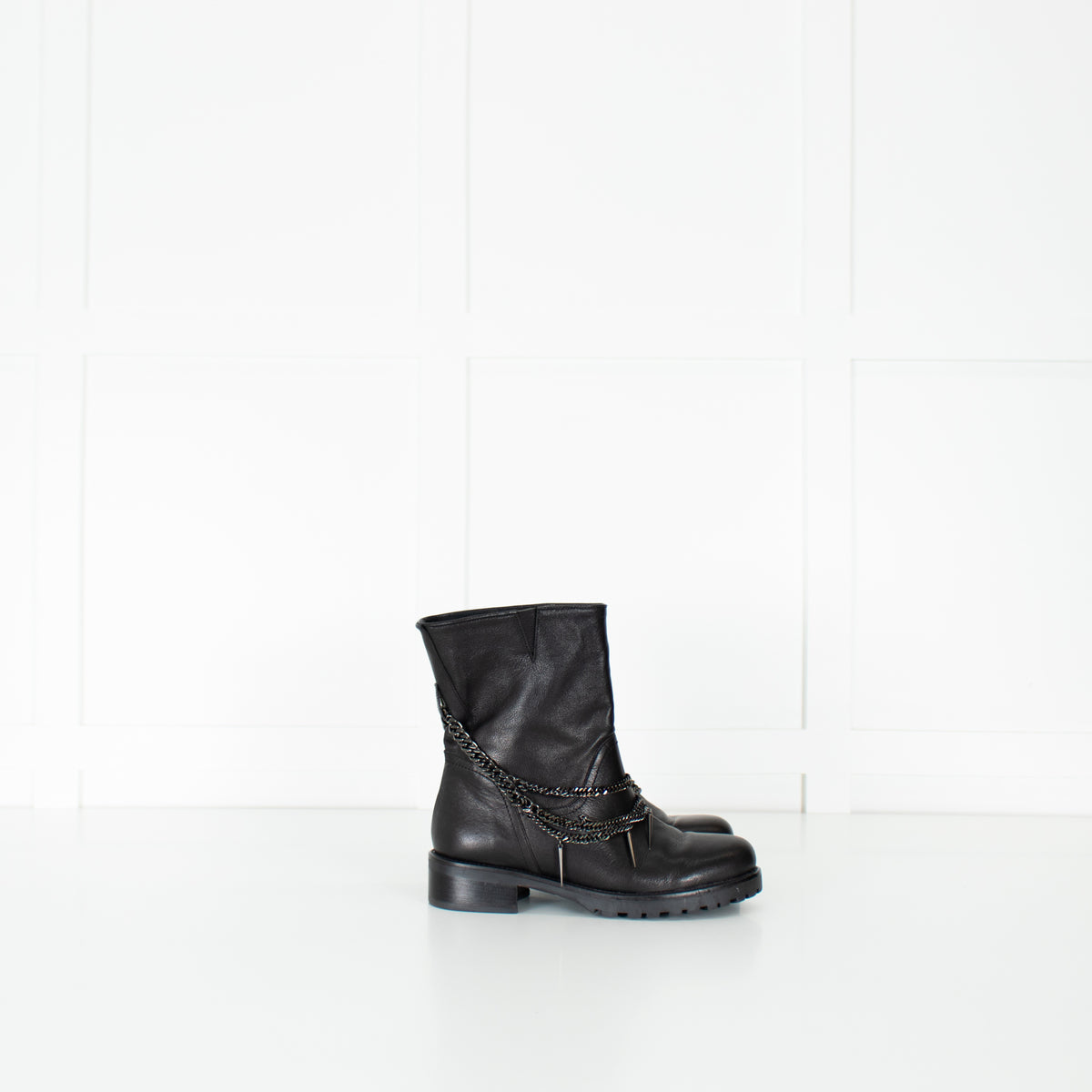 Patrizia Pepe Black Chain Wrap Ankle Biker Boots