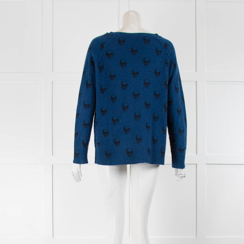 Skull Cashmere Blue V Neck Cashmere Jumper