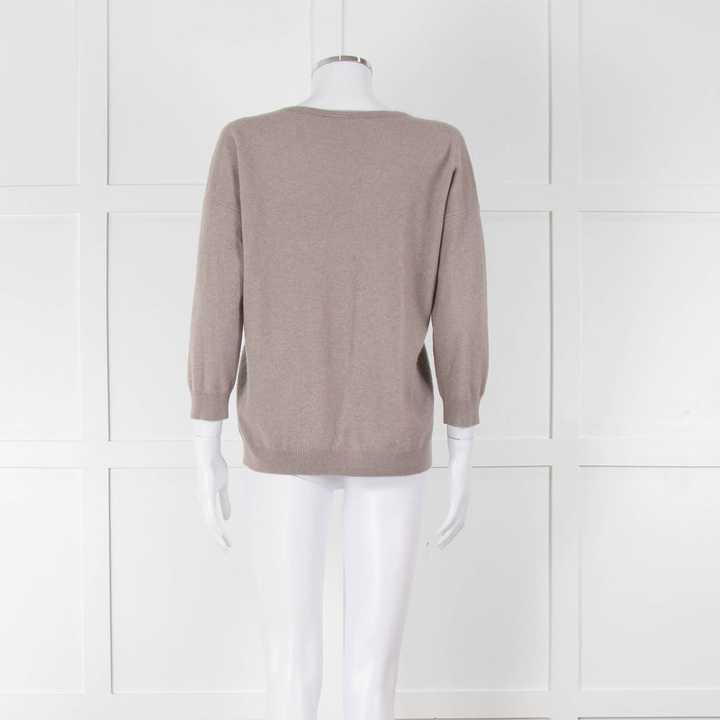 Fabiana Filippi Beige V-Neck Cashmere Blend Sweater