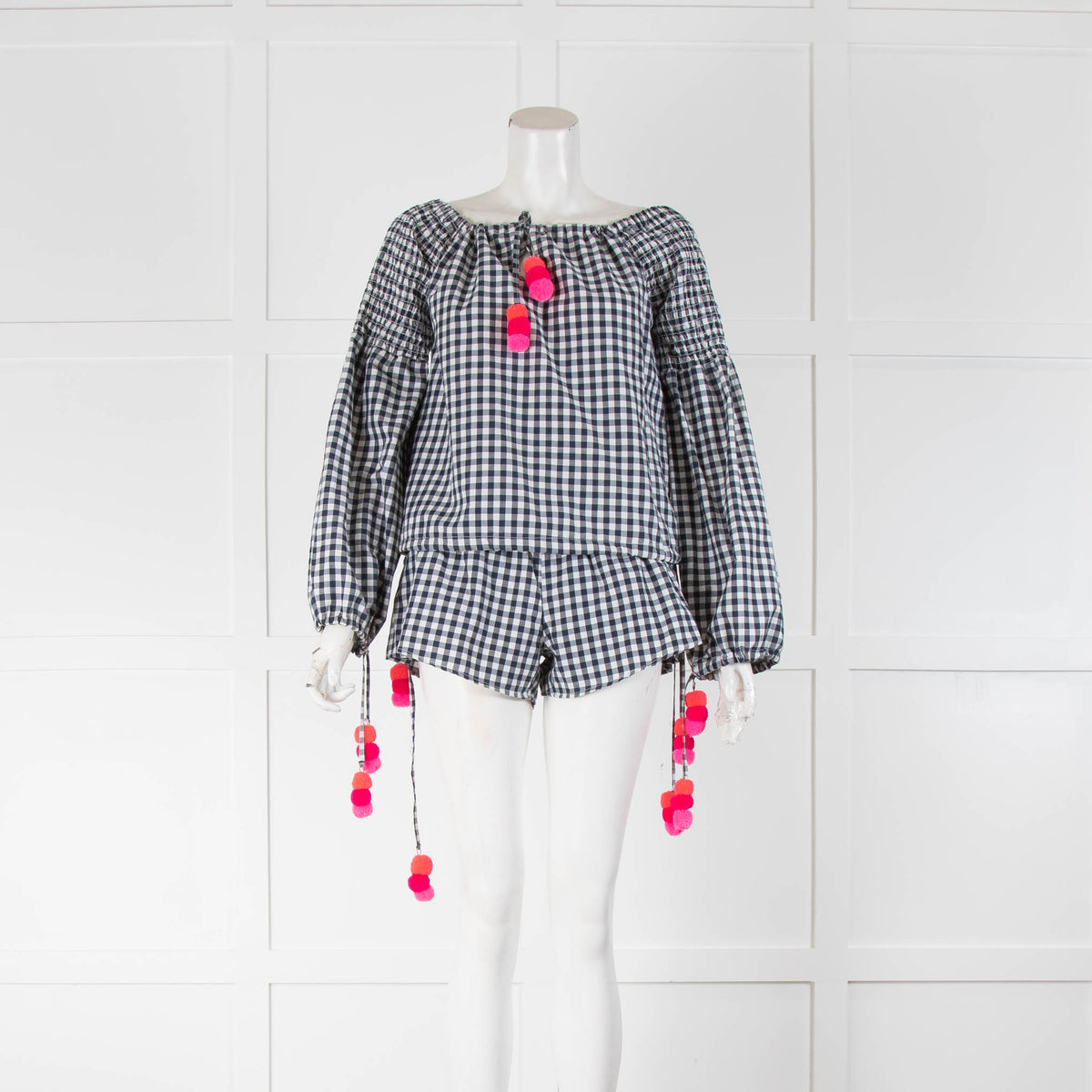 Sundress White Navy Check Shorts