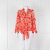 Rixo Orange Cream Silk Tie Up Neck Jacket