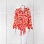Rixo Orange Cream Silk Tie Up Neck Jacket