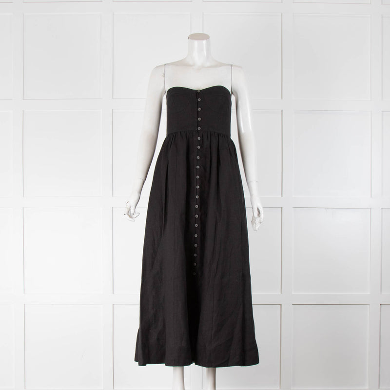 Mara Hoffman Black Strapless Buttoned Midi Dress