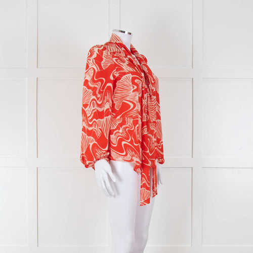 Rixo Orange Cream Silk Tie Up Neck Jacket