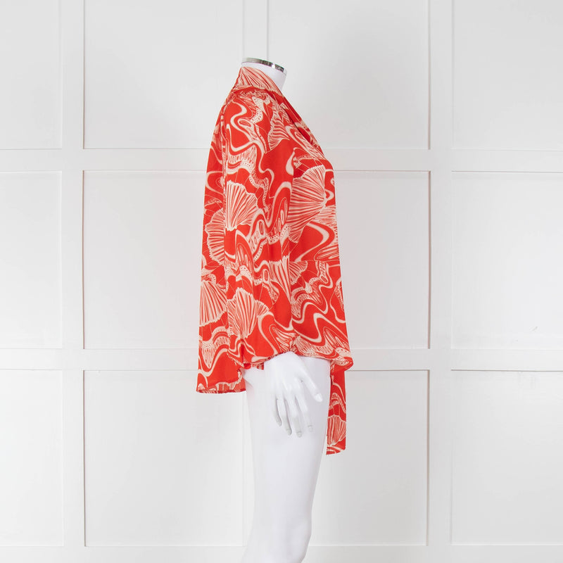 Rixo Orange Cream Silk Tie Up Neck Jacket