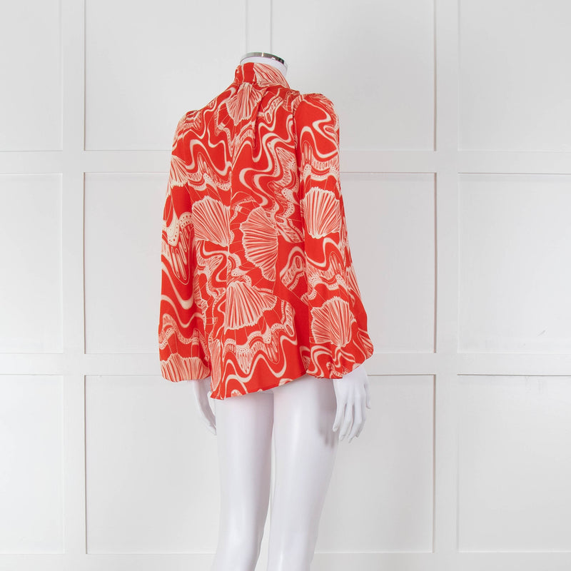 Rixo Orange Cream Silk Tie Up Neck Jacket